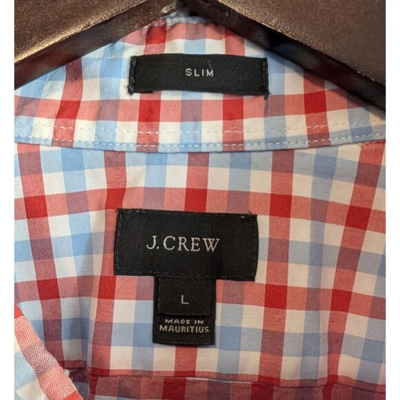 J.Crew Size Large Mens Shirt Slim Fit Button Down Blue Red Check Plaid Cotton - Picture 2 of 3